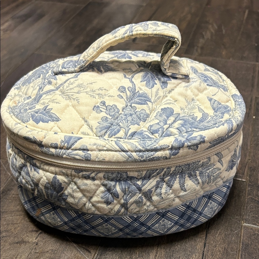 Vera Bradley Quilted Floral Cosmetic Case in Cream and Blue